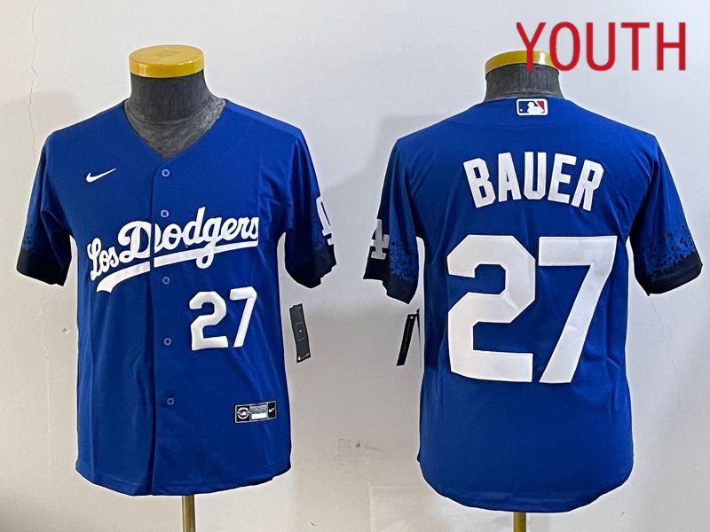 Youth Los Angeles Dodgers #27 Bauer Blue City Edition Nike 2024 MLB Jersey style 11202